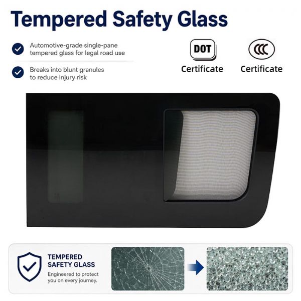 Wholesale Sprinter Camper Van Sliding Door Window with Tempered Glass, Insect Screen & EPDM Seal - 71C62A