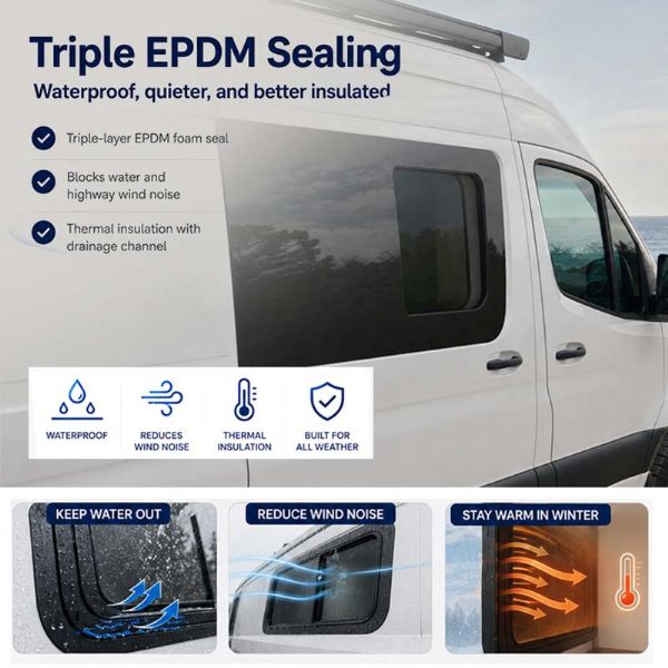Wholesale Sprinter Camper Van Sliding Door Window with Tempered Glass, Insect Screen & EPDM Seal - 71C62A