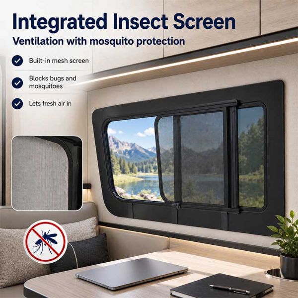 Wholesale Sprinter Camper Van Sliding Door Window with Tempered Glass, Insect Screen & EPDM Seal - 71C62A